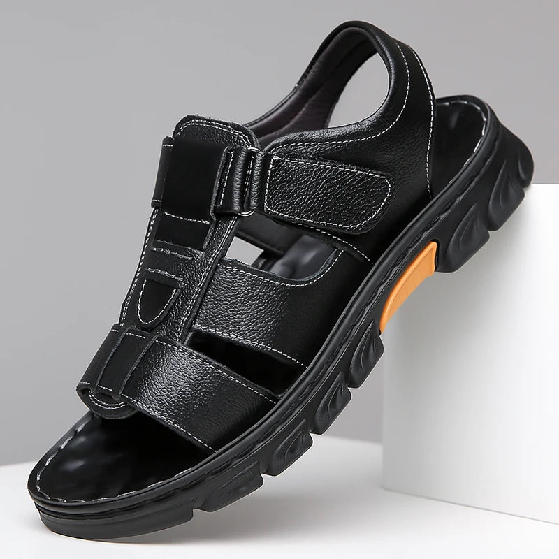 Men's Sandals Adjustable Solid Color Shoes Summer Casual Comfort with Durable Rubber Sole, Breathable PU for Outdoor Walking