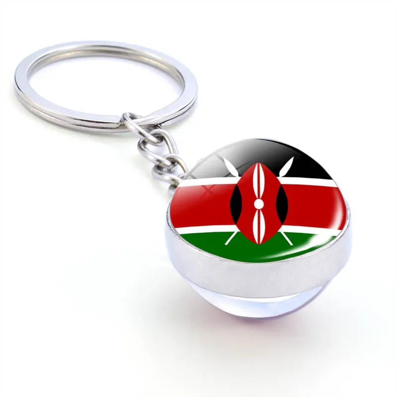 Africa National Flag Keychain  Nigeria South Africa Keyrings Crystal Ball Jewelry Fashion Double Side Glass Ball Men Women Gift