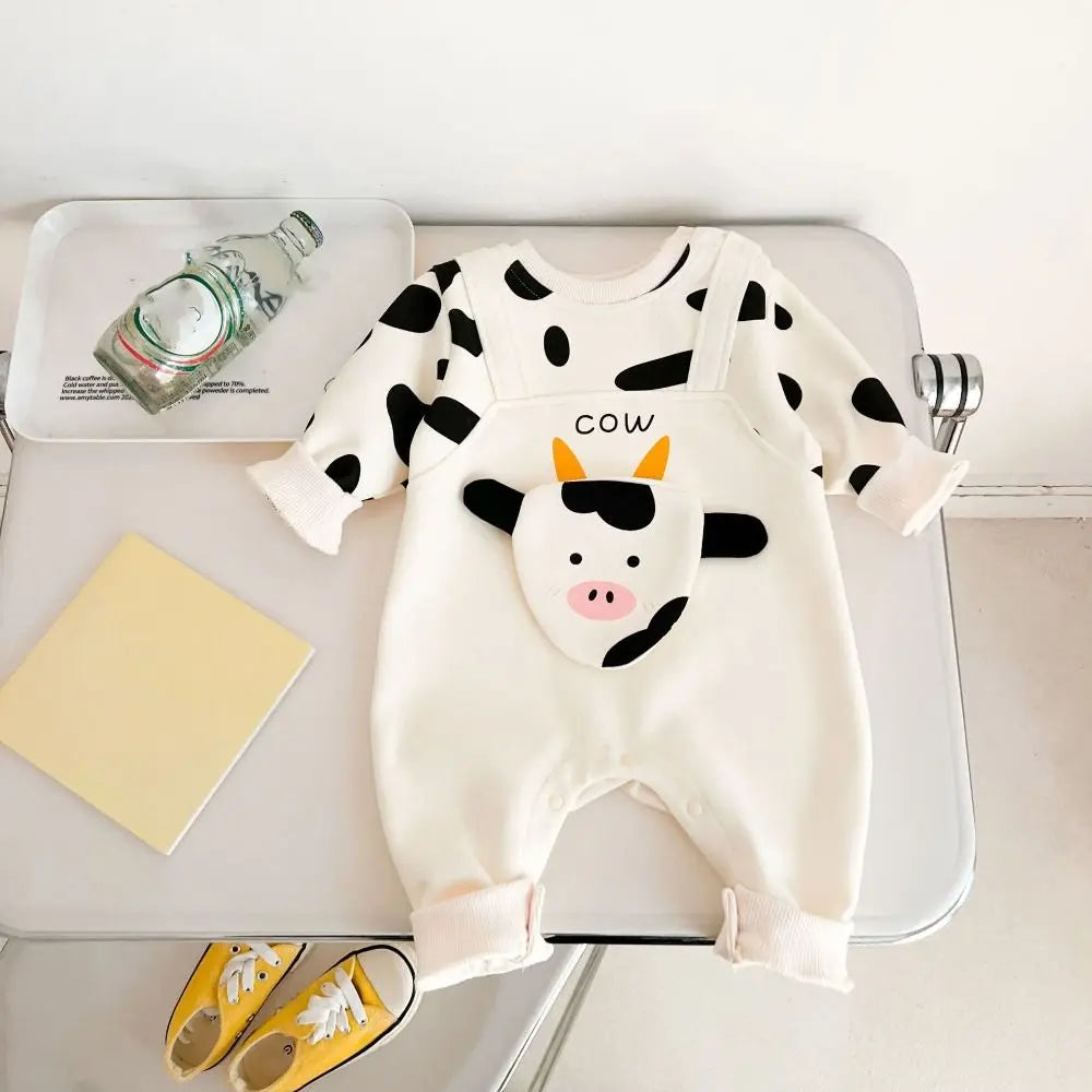 Kids Fashion Long Pants Cow Baby Romper Casual Outfit Infant False Two-pieces Jumpsuit Soft Cotton Newborn Jumpsuit Boy Girl