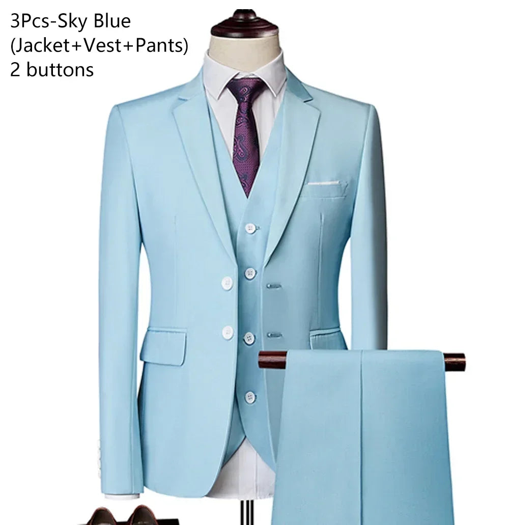 Elegant Suits For Men Wedding 3 Pieces 2 Set  Fashion Classic Full Jackets Vest Pants Blazers Outfit 2024 Formal Costume
