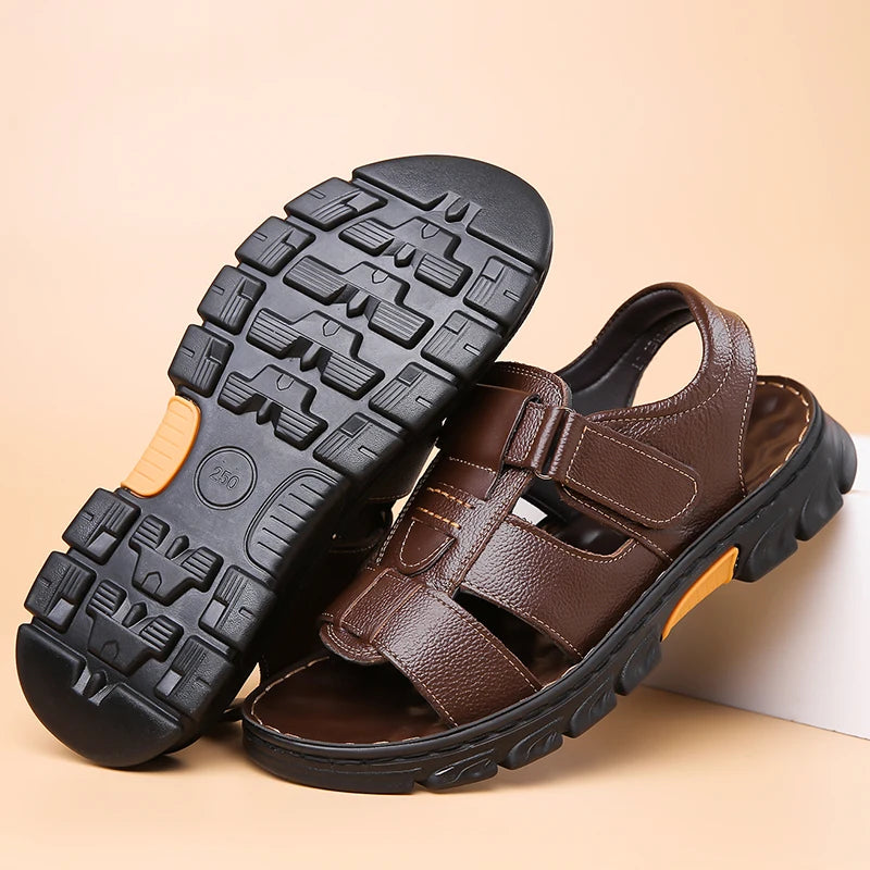 Men's Sandals Adjustable Solid Color Shoes Summer Casual Comfort with Durable Rubber Sole, Breathable PU for Outdoor Walking