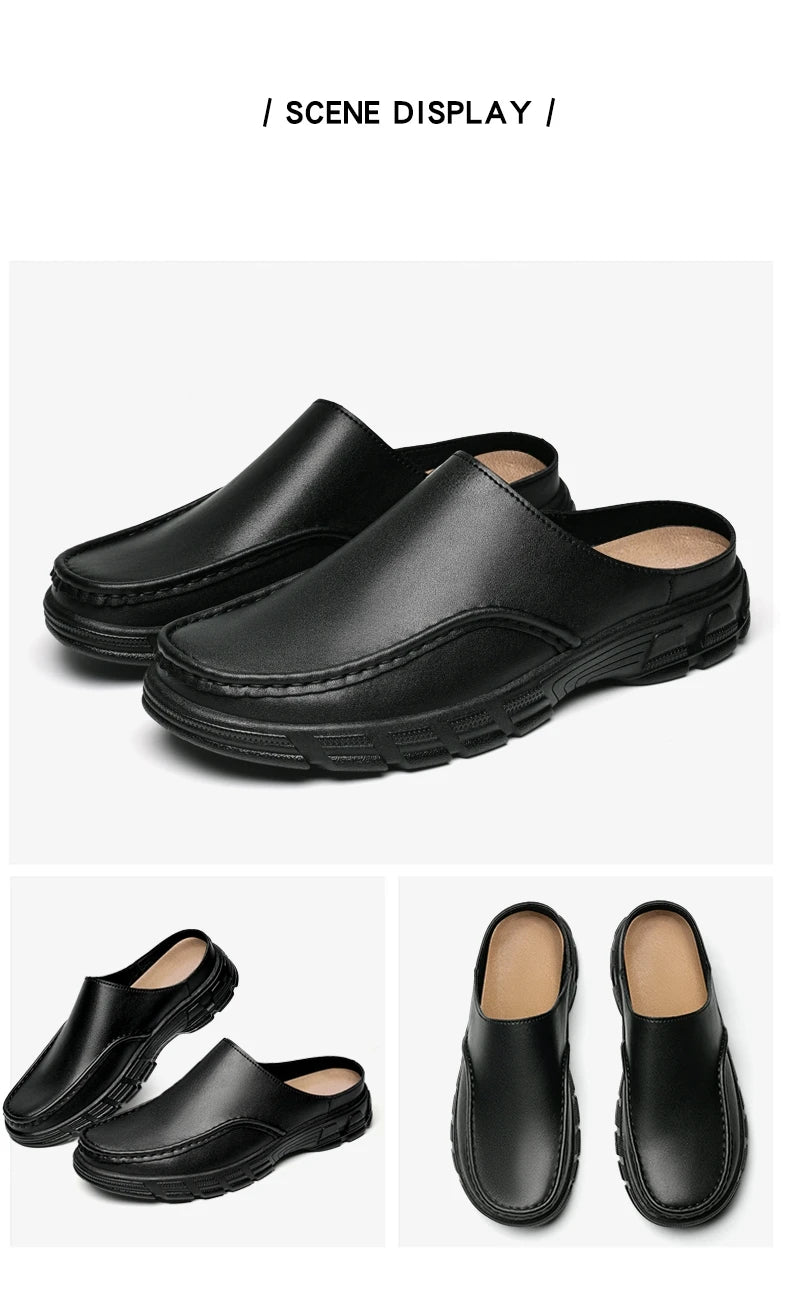 Summer Men Business Formal Shoes Genuine Leather Sandals Designers for Men Mules Outdoor Casual Slippers Comfy Office Work Shoes