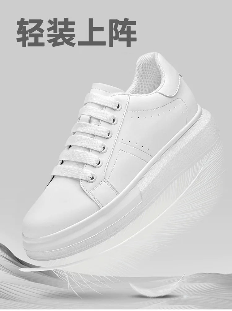 Men's Invisible Height Increasing Elevator Shoes Lace-up Sporty White Sneakers 6cm 8cm 10cm Taller Size Plus Invisible Elevate