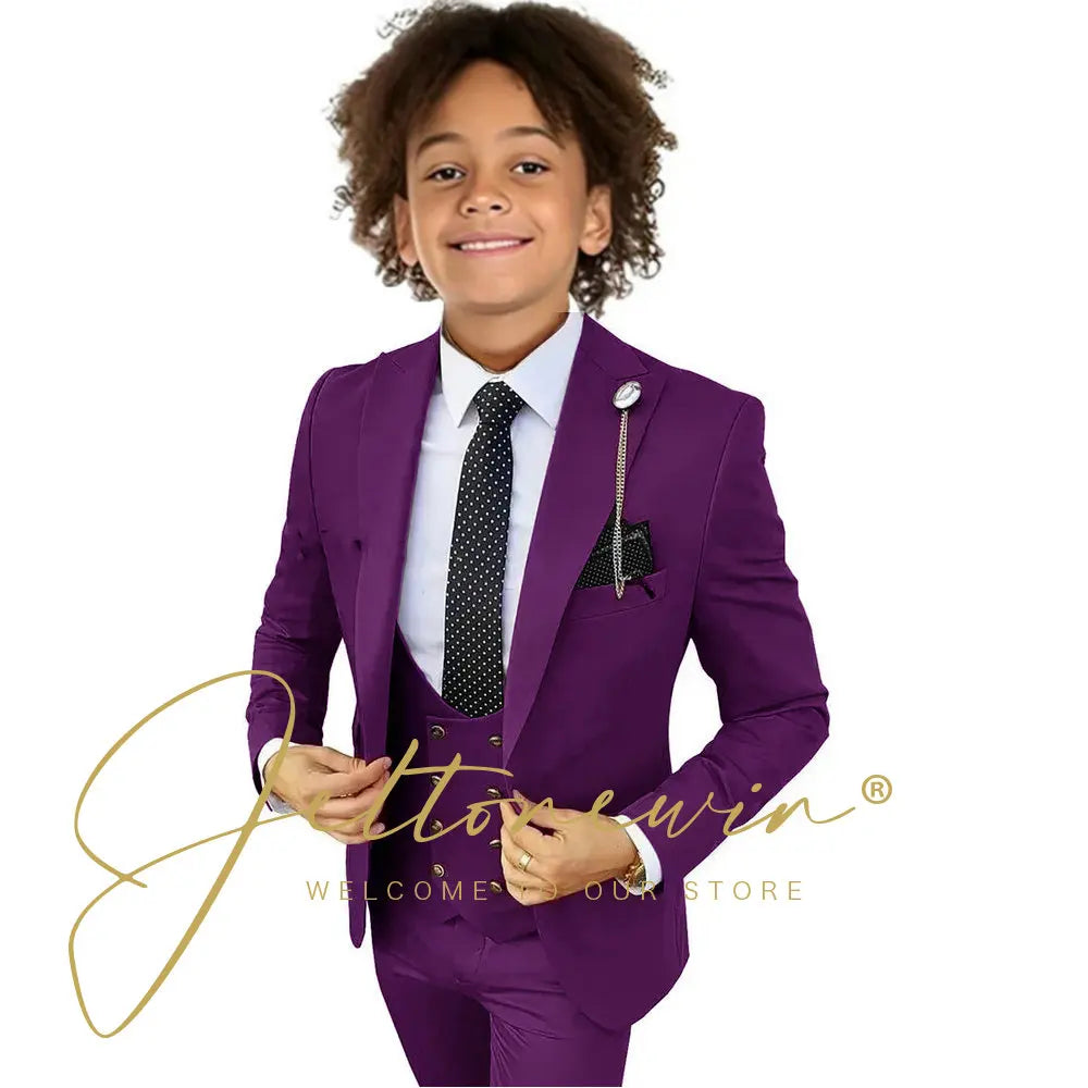 Boys Suit Peak Lapel 3 Pieces Jacket Vest Pants Black Formal Tuxedo Child Blazer Party Dress Wedding Set conjuntos de blazer