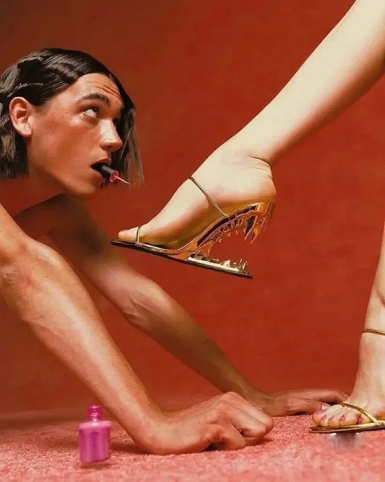 Spring Fashion Show, Teeth Shaped Heels, High Heels with Exposed Toes, Sloping Heels, Round Toe Fashion Women's Shoes