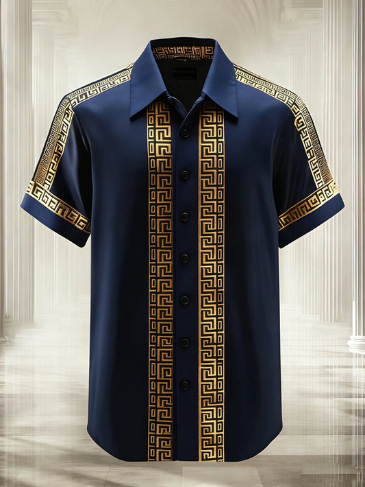 Men's Simple Business Formal Short-Sleeve Shirt Colorful Stripe High-Definition Printed Shirt Breathable Hawaiian Men's Clothing