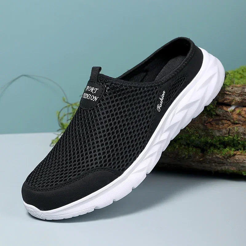 Half Slippers Outdoor High Quality Anti-slip Men Leisure Shoes Mesh Breathable Soft Comfortable Flat-bottomed Slippers