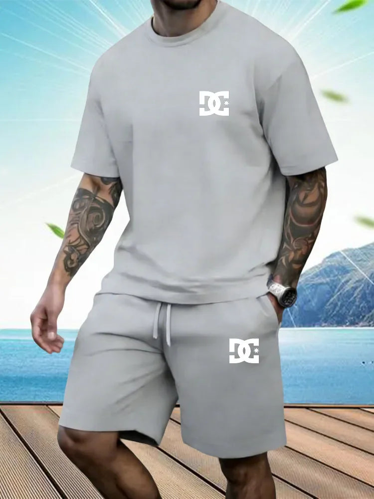 New Men's Sportswear Short Sleeved T-shirt and Sports Shorts Summer Casual Jogging Pants Set Men's Two-piece Set