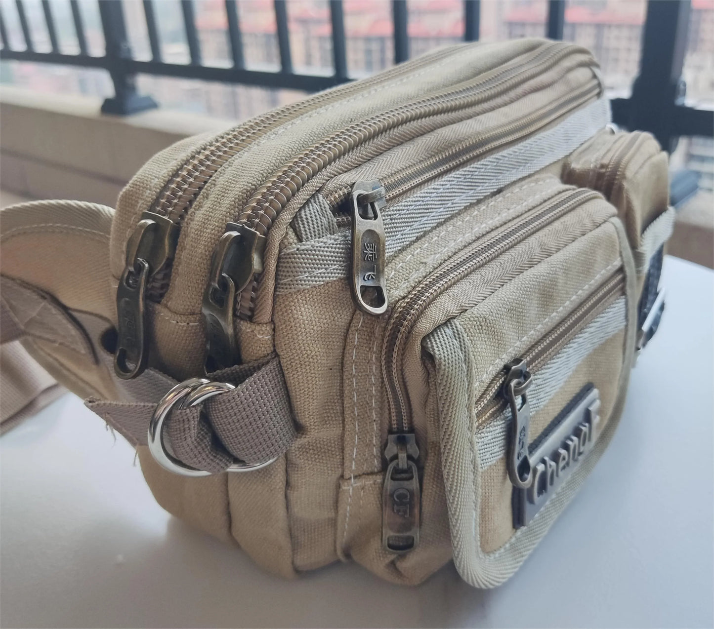 Fashionable Multi Layer Zipper Waist Bag Fanny Pack, Canvas Retro Basic Chest Crossbody Bag Men's Sports Running Phone Pocket