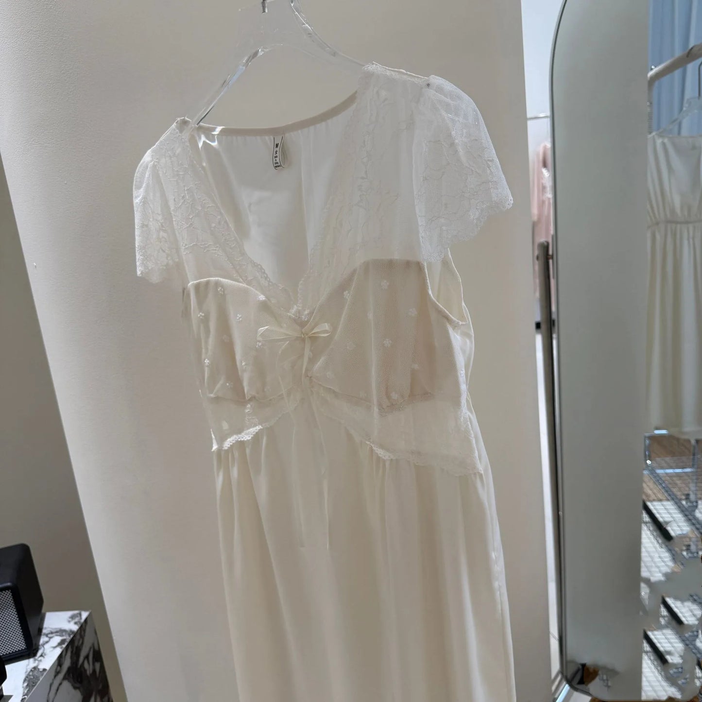 Summer Women Nightdress Sexy Perspective Lace Short Sleeve Nightgown Sexy V-Neck Home Dress Loose Satin Loungewear