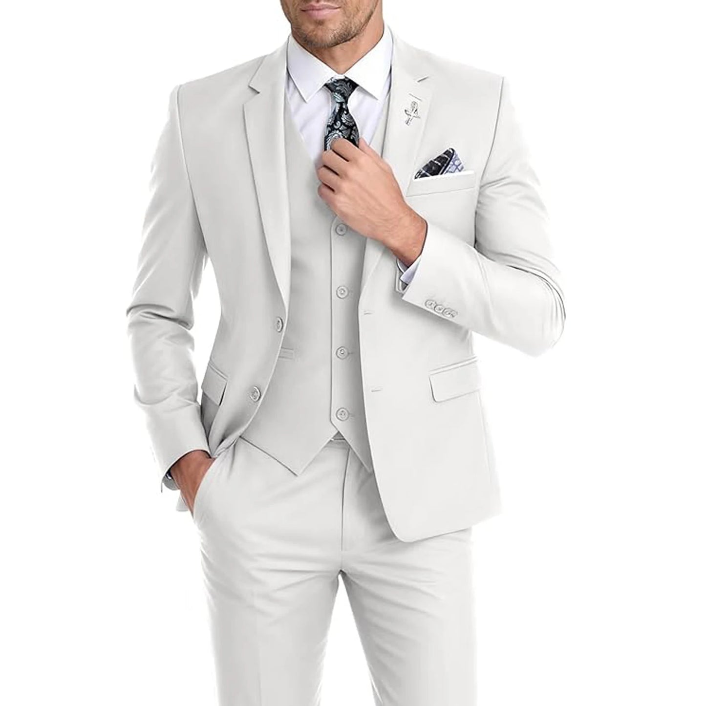 Men's Suit 3 Piece Set Blazer Vest Pants Slim Fit Formal Business Jacket Wedding Tuxedo for Groom Groomsman Business Banquet