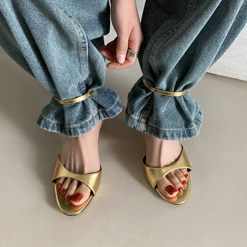 QUTAA 2025 Sexy Women High Heels Sandals Open Toe Pumps Shoes Slingbacks Party Genuine Leather Ankle Strap Shoes Office 34-40