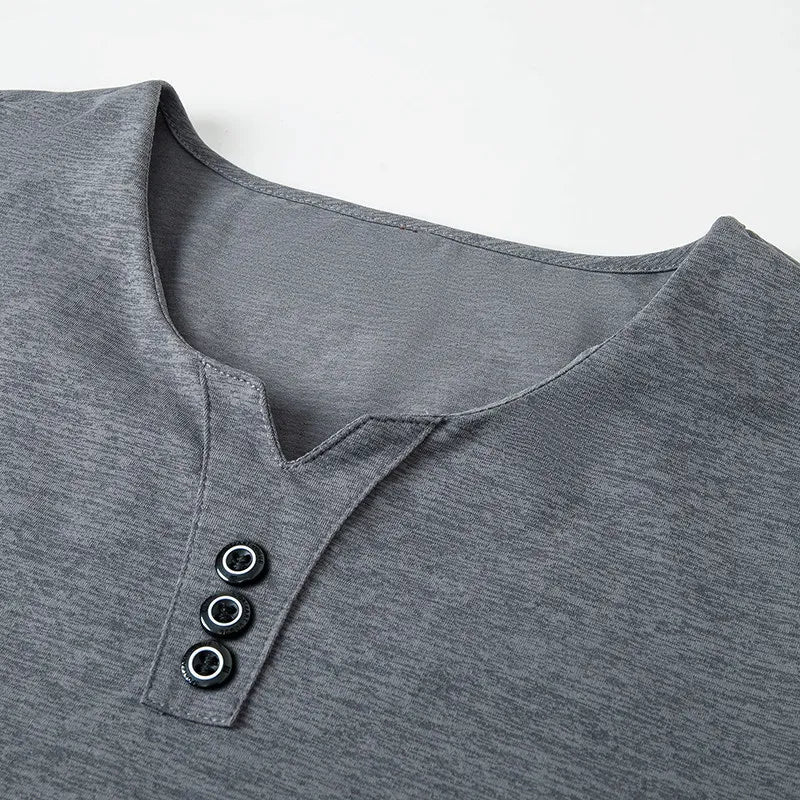 2025 New Men's Business Casual Three Button V-neck Short Sleeved T-shirt Korean Style Summer Comfortable Versatile Top