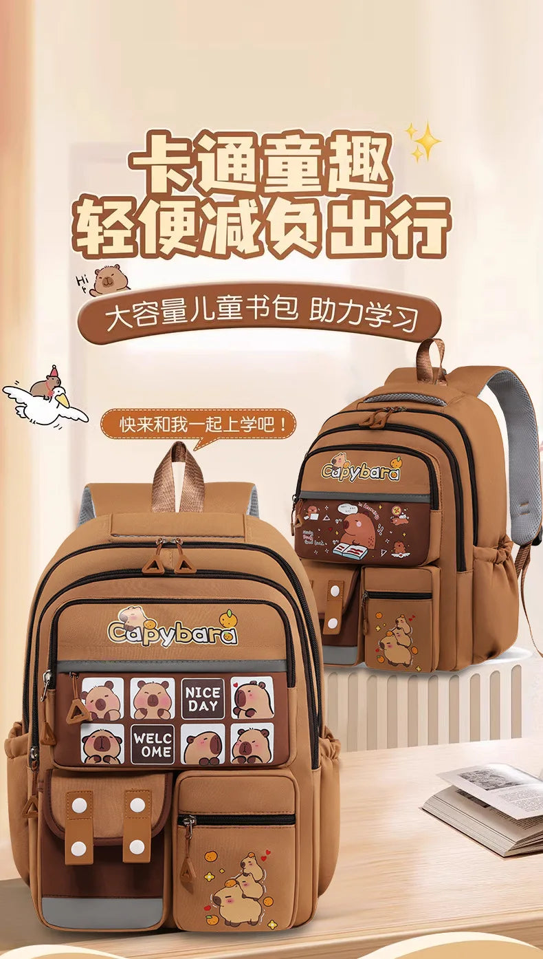 Kawaii Capybara School Backpack for Girls School Bags Set Casual Daypack Teens Girls Book Bag Children Schoolbag Travel Backpack