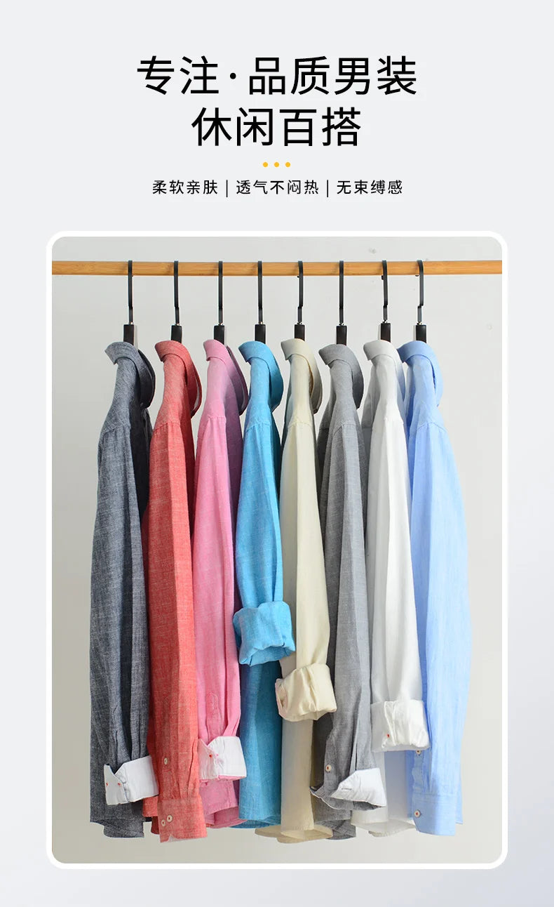 Shirt New Men's Fashion Solid Color Cotton Linen Everything Trend British Style Casual Business Formal Long-sleeved Shirt