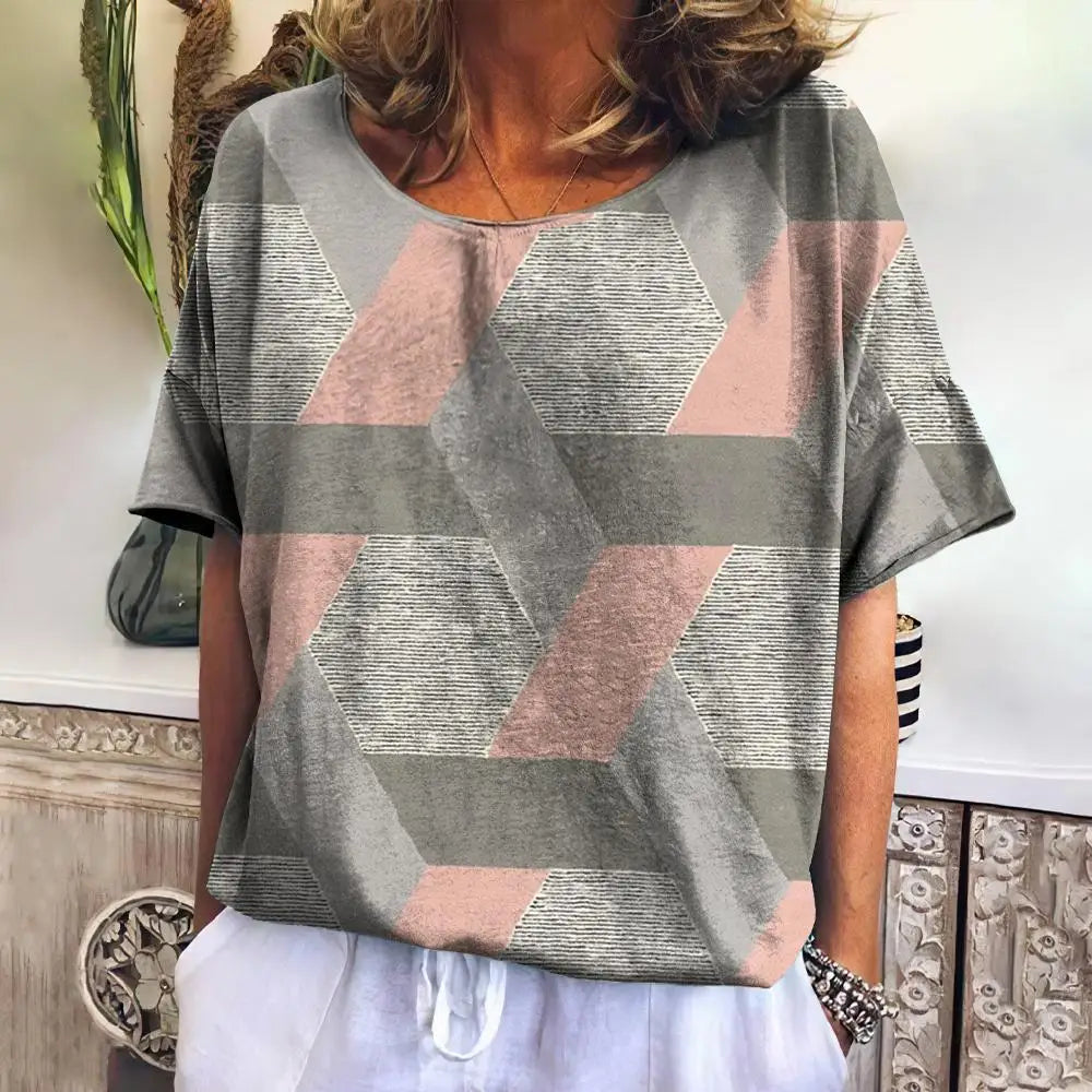 Summer Plaid T Shirt For Women O Neck Casual Sweatshirt New Tees Harajuku Clothing Loose Short Sleeve Blouse Female Fashion Tops