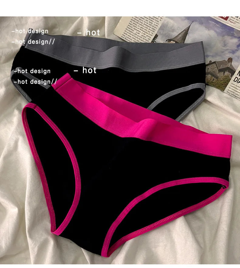 5Pcs/Set Sport Cotton Panties Women Middle Waist Briefs Girls Solid Color Underwear Breathable Underpants Color Blocked Triangle
