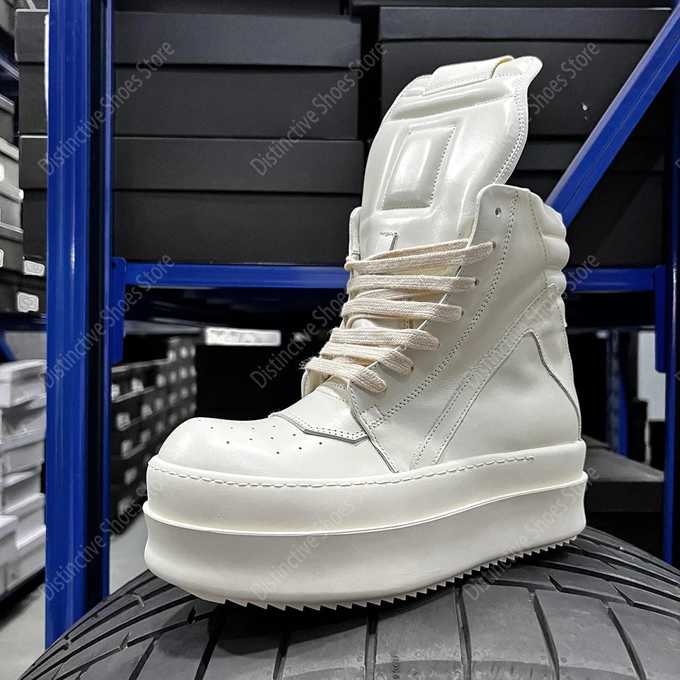 Brand RO Double Bottom Fashion Shoes Designer Women Ankle Boot Platform 6cm Original Casual Men Shoes Luxury Leather Zip Shoes