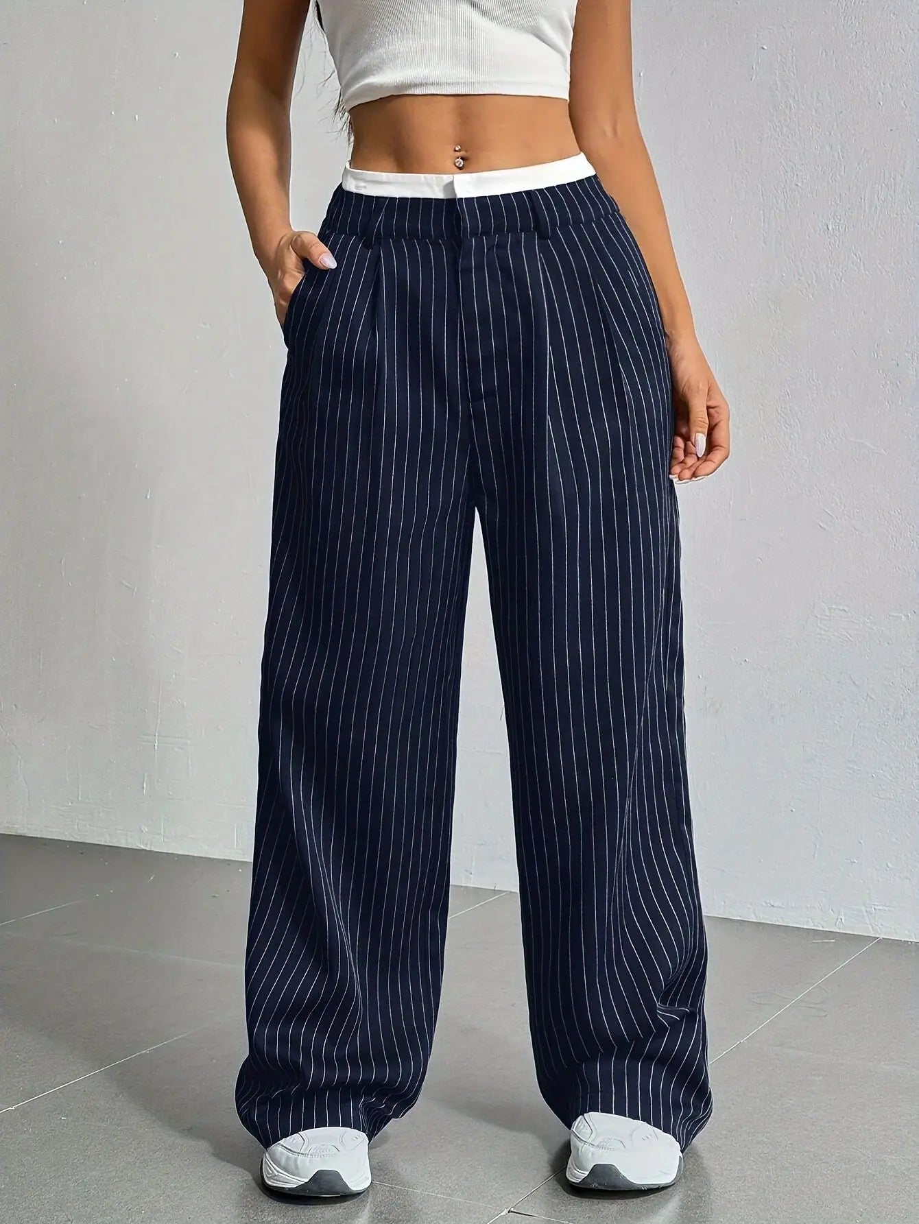 Fashion Pants Women's Stripe Straight Pants 2024 Autumn Winter High Waisted Casual Suit Pants Office Lady Women Trousers Bottoms BAZAARHUBO