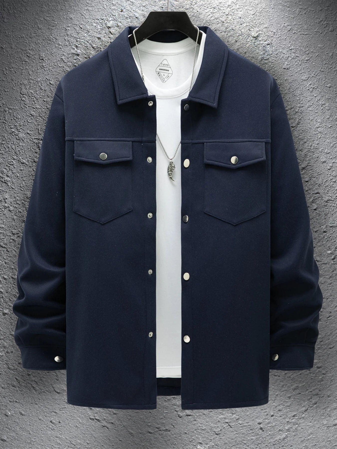 Men's Casual Turn Down Collar Button Up Jacket with Flap Pockets Lightweight Shacket