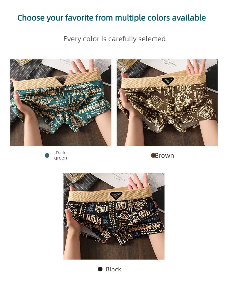 Men's Underwear Is Comfortable and Breathable, with a Trendy American Retro and Ethnic Style. It Is a Men's Mid Rise Shorts
