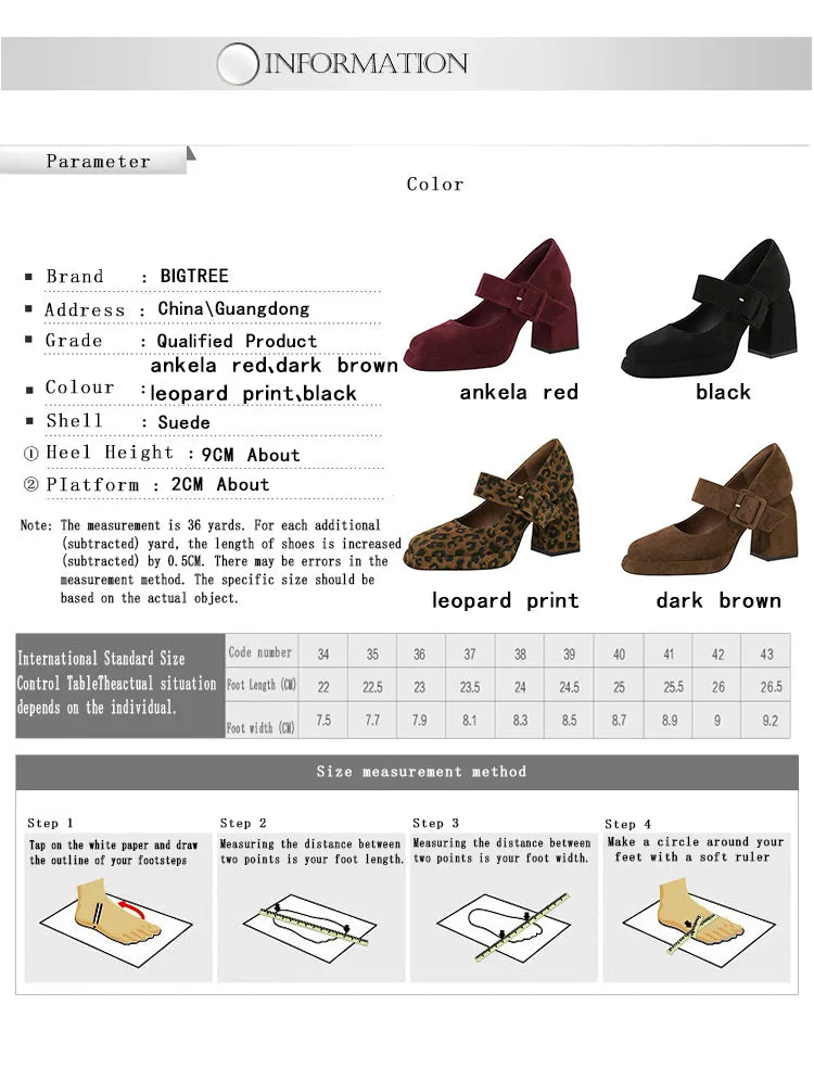 BIGTREE shoes Spring Chunky Women Pumps Belt buckle High Heels Square headed platform heels Suede Block Heels Ladies shoes New