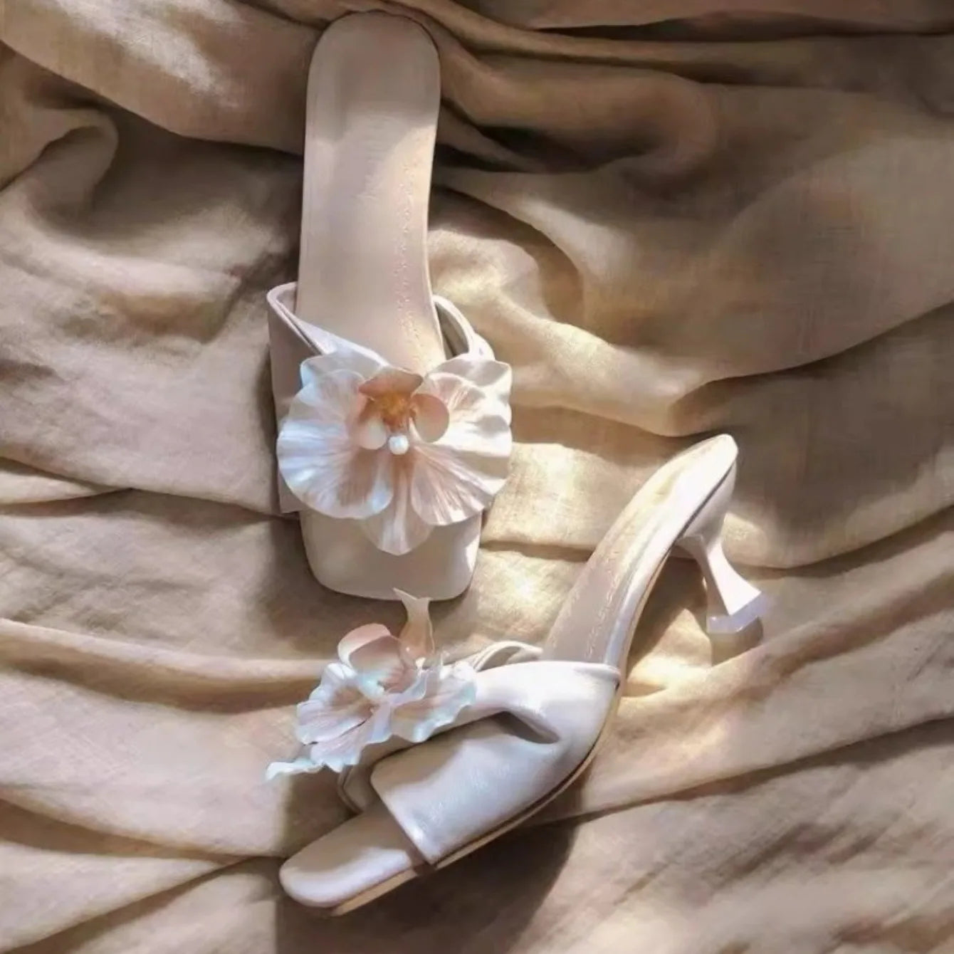 Brand Women Sandals 2025 Summer New Elegant Flowers Sandals Casual Fashionable Outer Wear High Heels Shoes Women Slides Women