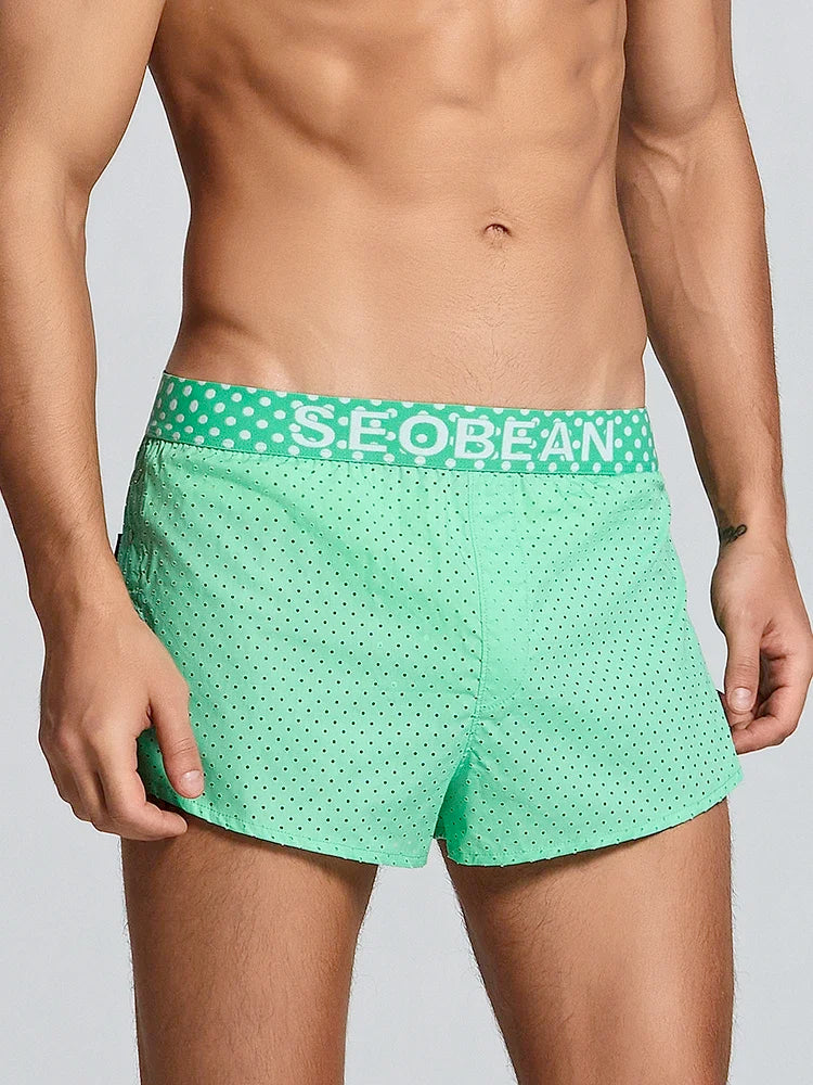 Summer new woven pure cotton Aro pants with side split button design, breathable mesh single-layer sleeping pants for men