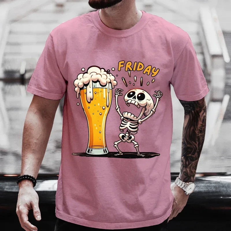 Summer Special Offer Beer T-Shirt Fun 3D Skull Pattern Men's T-Shirt Fashion New Loose Casual T-Shirt Crew Neck Short Sleeve Top