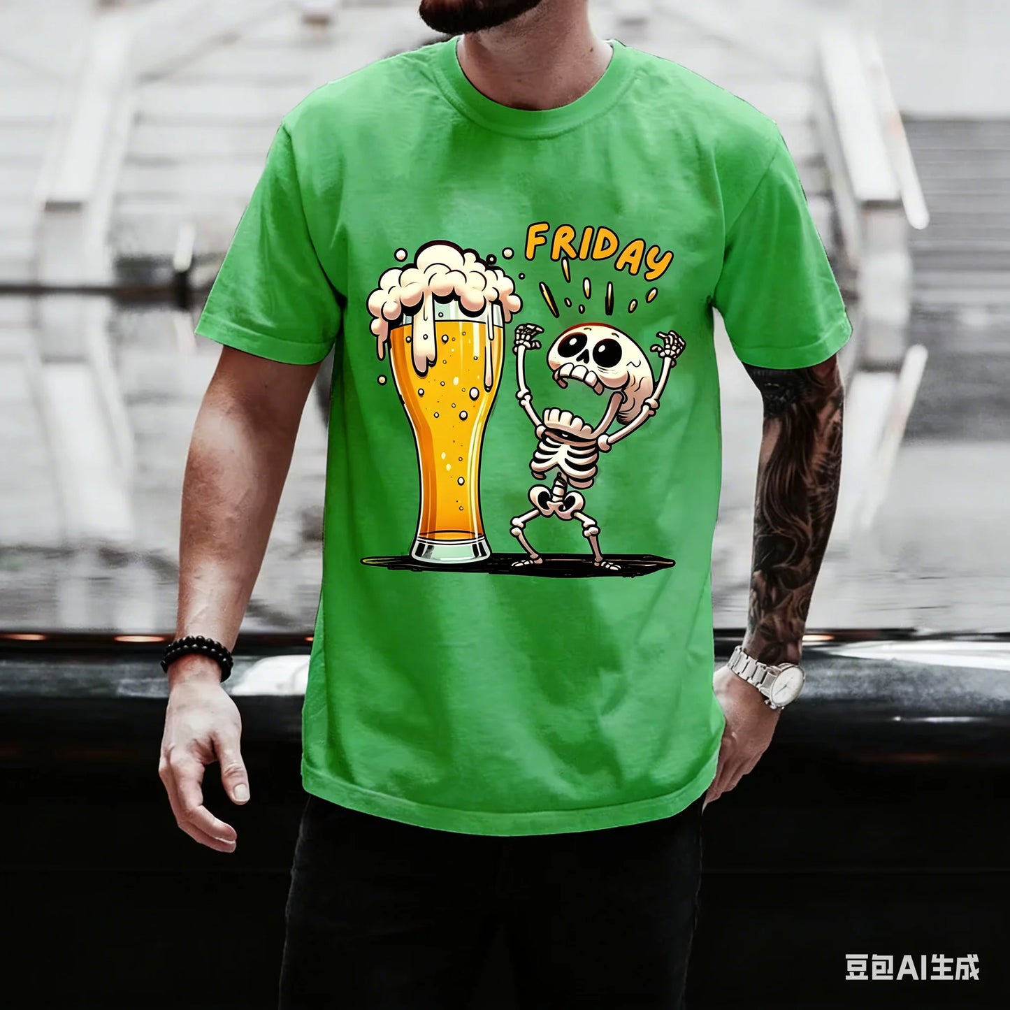 Summer Special Offer Beer T-Shirt Fun 3D Skull Pattern Men's T-Shirt Fashion New Loose Casual T-Shirt Crew Neck Short Sleeve Top
