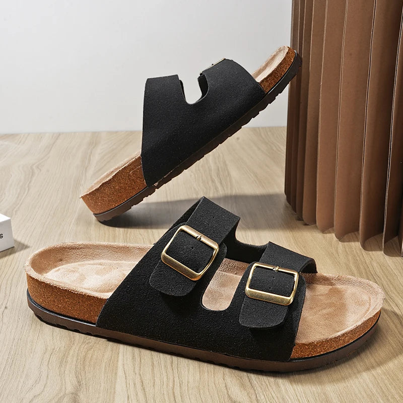 Brand Men Women Sandals Summer Designer Couple Cork Clogs Sandals Luxury Classic Unisex Mules Beach Slide With Adjustable Buckle