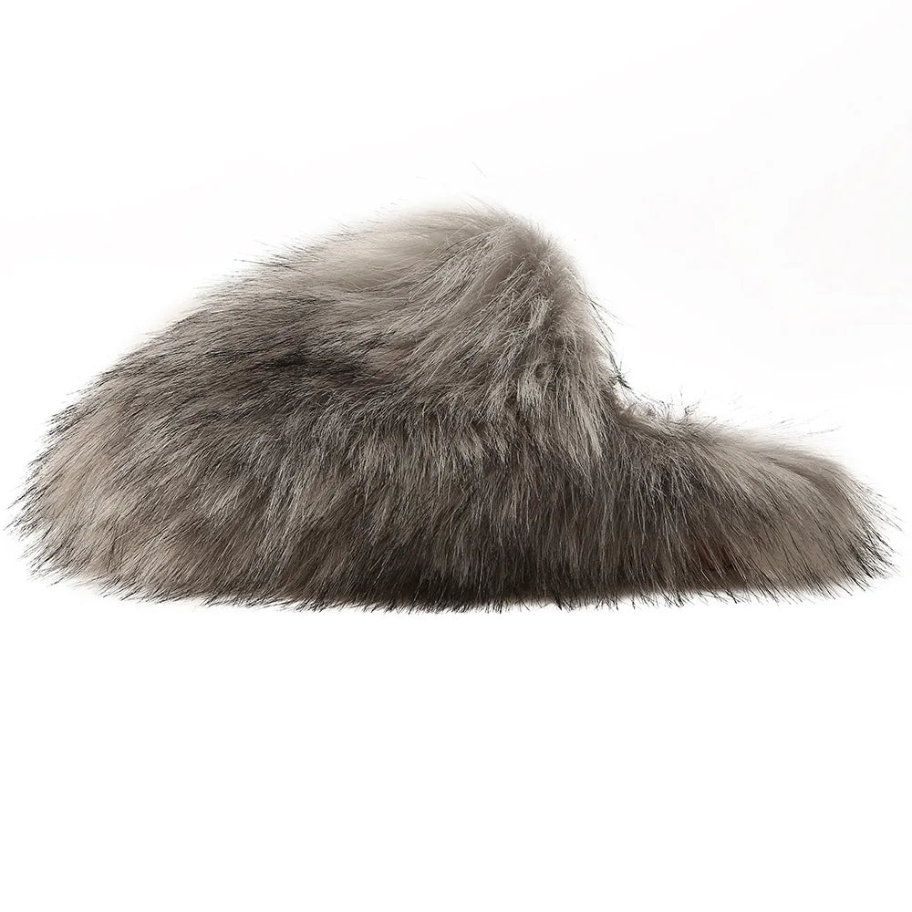 Ladies Winter High Quality Fox Fur Slippers Women Warm Fur Slides Girls Luxury Furry Slippers Soft Comfortable Home Cotton Shoes