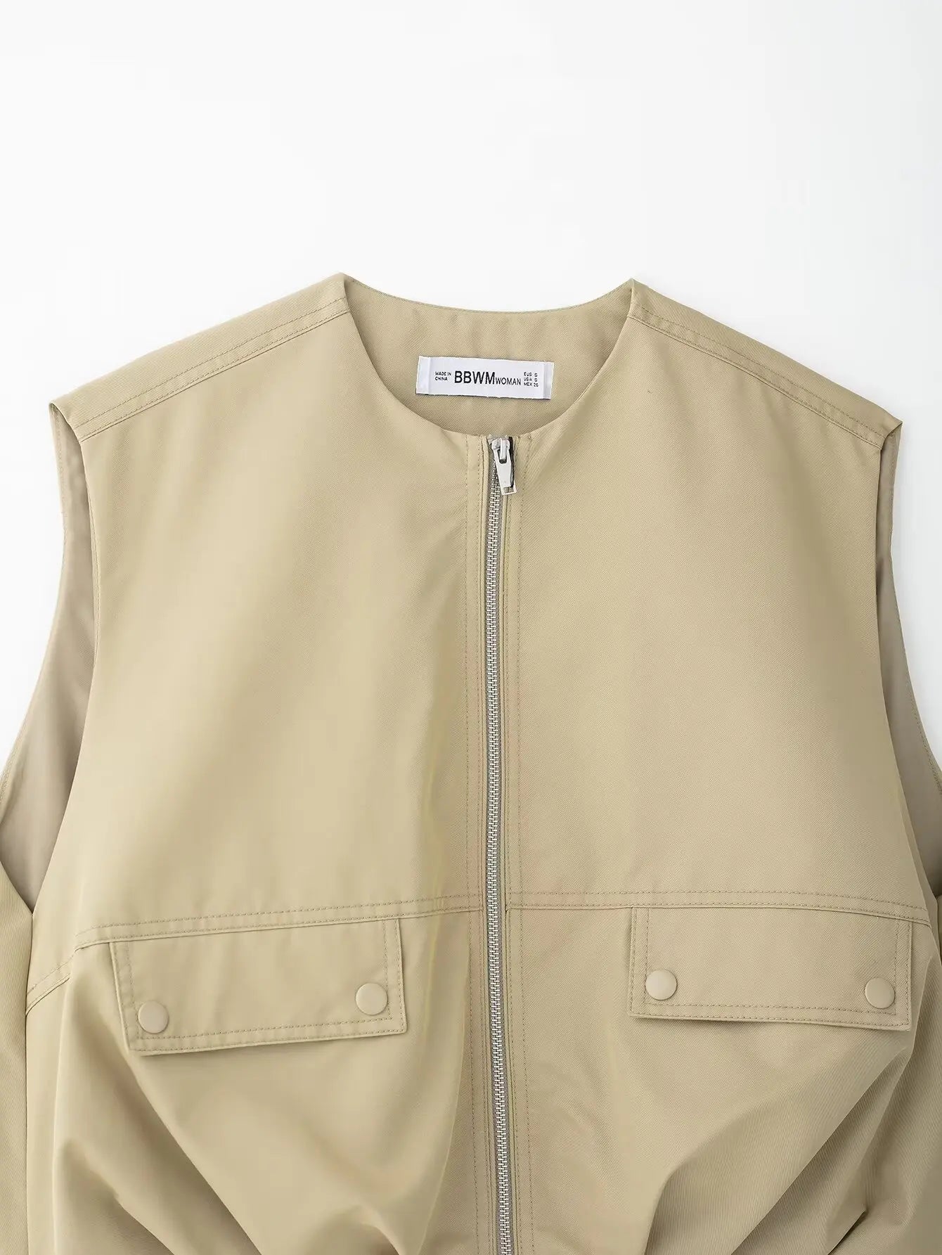 HH Women's New Fashion Versatile Round Neck Sleeveless Double Zipper Vest Female High Street Pleated Hem Loose Casual Vest