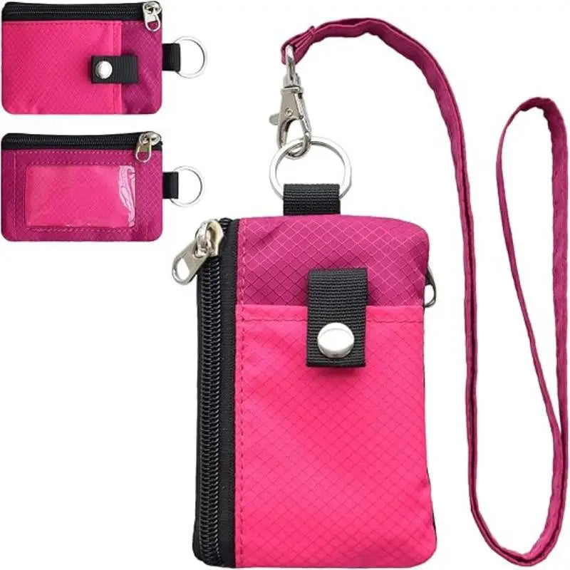 Badge Holder With ID Window Small Wallet Waterproof Anti-Theft Travel Keychain Wallet Men Women Slim Zip Card Lanyard Wallet