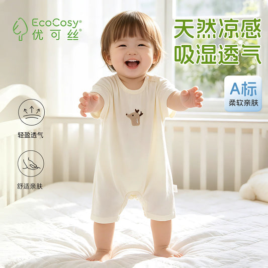 Summer Short Sleeve Baby Romper Shoulder Button Design Overhead Style Air Conditioned Outfit for Infants And Toddlers