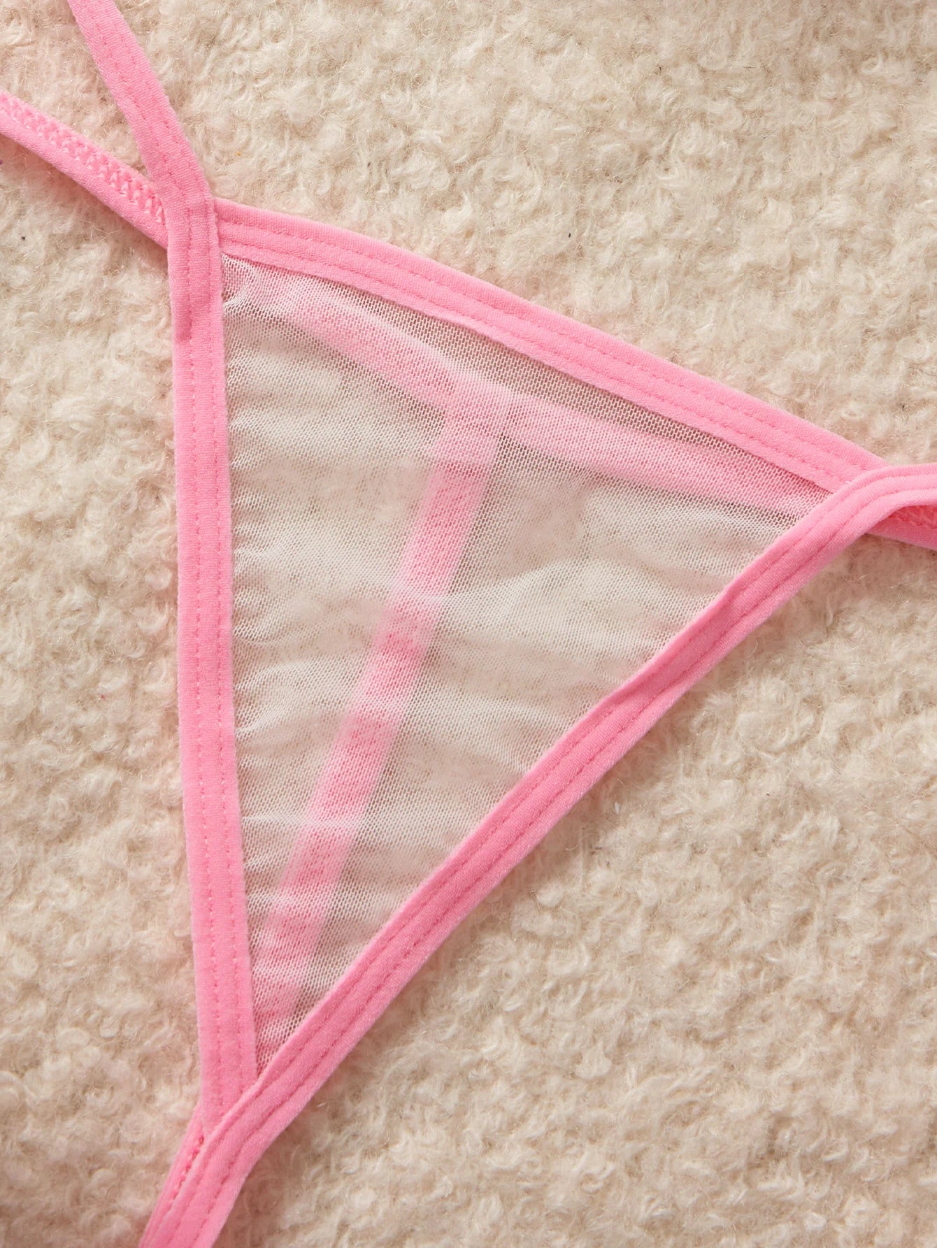 Pink Transparent Mesh Bikini Set See Through Cups Sexy Female Lingerie Hot Underwear For Women Erotic Costumes Bra & Thongs Sets