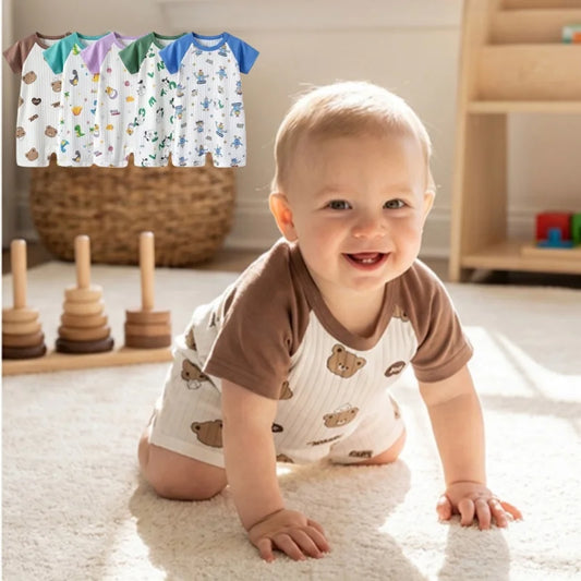 Baby Romper Summer 0-24M Newborn Cotton Short Sleeve Onesie Cartoon Print Infant Jumpsuit Breathable Bodysuit for Boys Girls