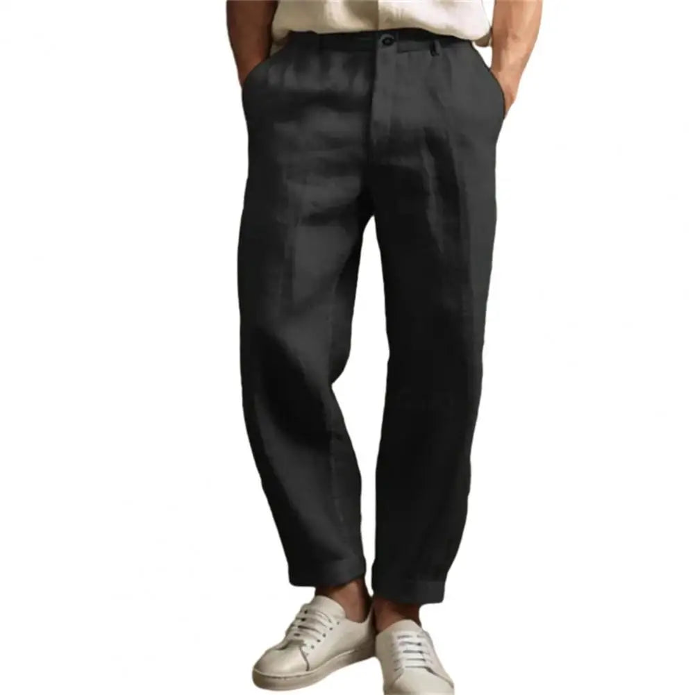 Suit Pants Vintage Loose Linen Trousers For Mens Spring Summer New Casual Straight Pants Men Fashion Pleated Breathable Pants