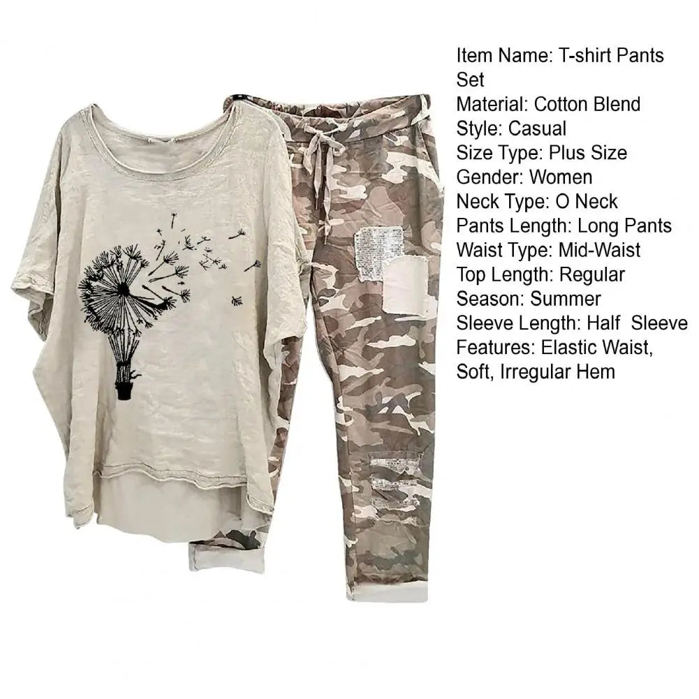 Trendy Women T-shirt Pants Set Half Sleeves Two Piece Suit Women Summer Outfit Plus Size Elastic Waist Sports Outfit