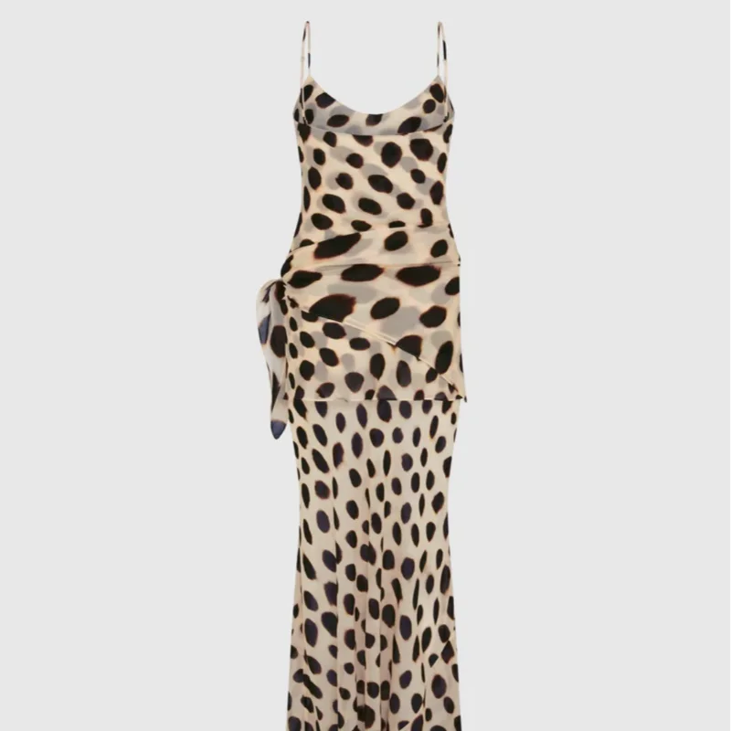 Retro Polka Dot Sling Maxi Dress Woman Sexy U-neck Sleeveless Waist-cinching Bodycon Dresses 2026 Summer Party Vacation Robes