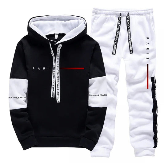 Paris Fashion Hoodie Streetwear Men's Set Hooded Sweatshirt Sweatpants Male All Season Daily Casual Sports Pullover Jogger Pants