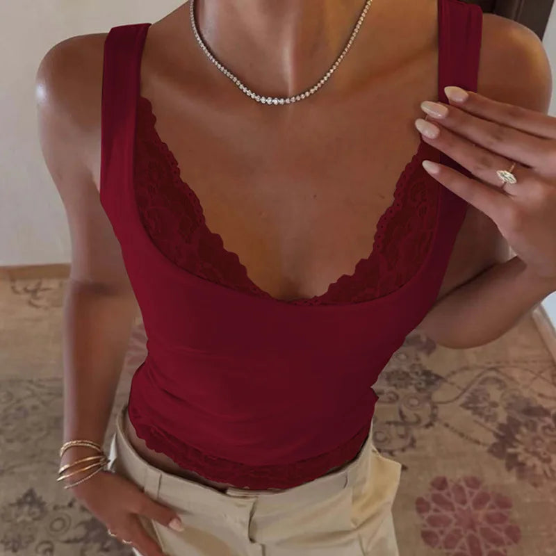 Sexy Lace Versatile Vest Solid Color Spicy Girl Style Short Vest Top Women's Fashion Sexy Y2k Top Party Vacation Summer Outfit