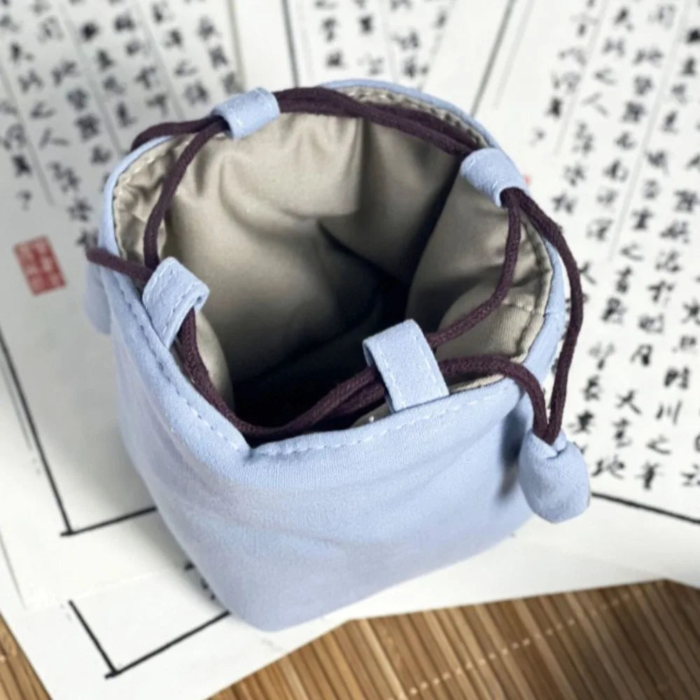 Chinese Style Tea Set Organizer Bag Embroidered Breakage-proof Teacup Drawstring Cloth Pouch Tea Ceremony Accessories