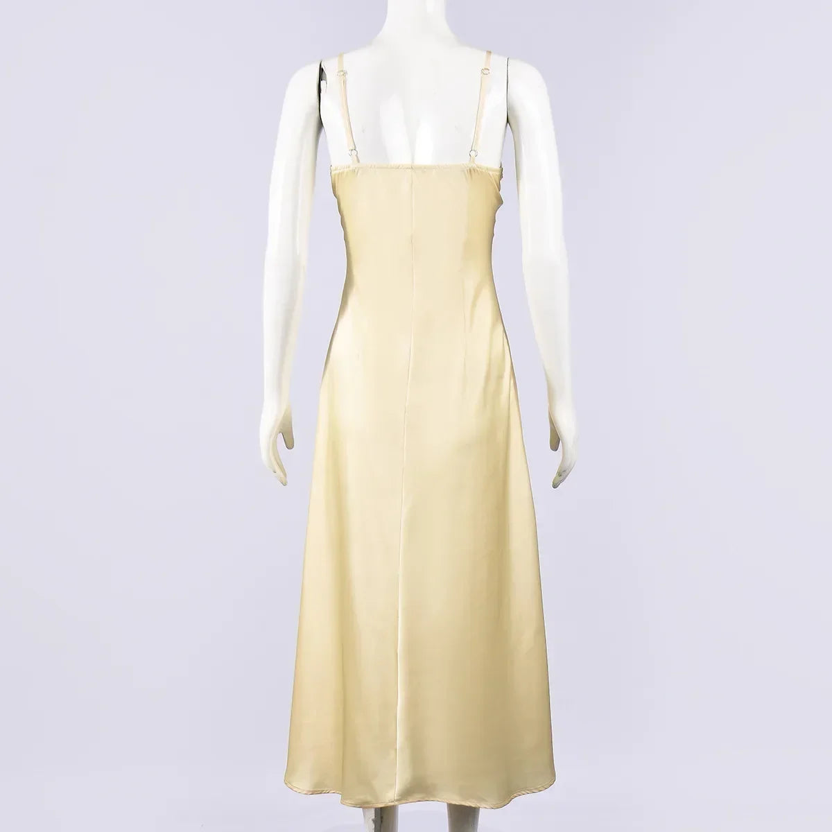 Satin Sexy Lace Spliced Maix Sling Dress Women Sleeveless Backless Yellow Vacation Vestidos 2026 Fashion Summer Lady Dresses﻿