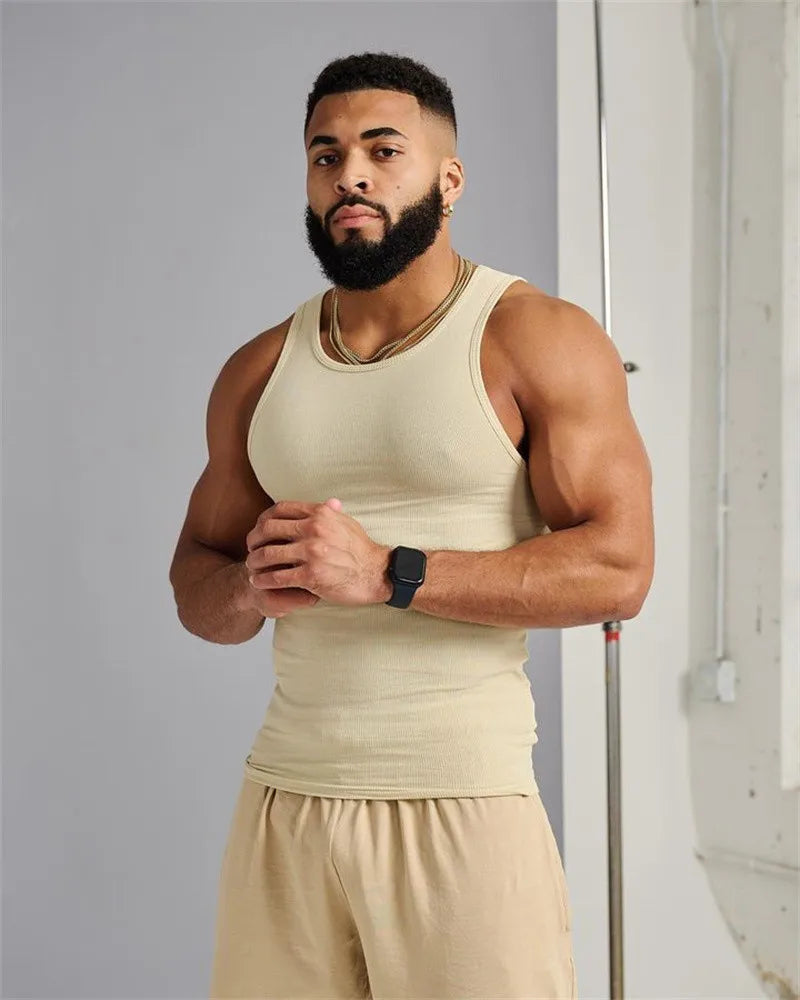 Spring Summer Knit Ice Silk Ribbed Fitness Sports Casual Slim-fit Men's Vest Men's I-line Muscle Vest Cotton Men