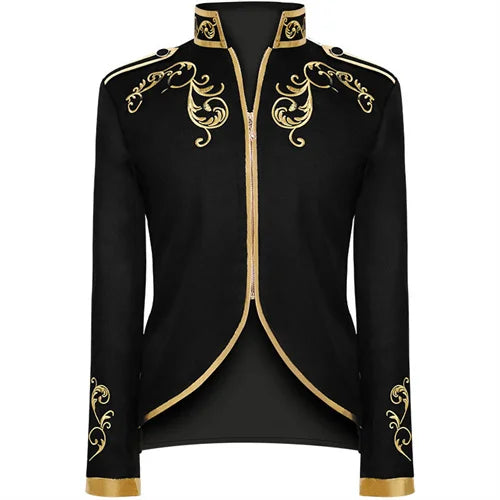 British Style Men Standing Collar Embroidered Suit Jacket Red / Blue Fashion Male Wedding Dance Party Patchwork Dress Coats