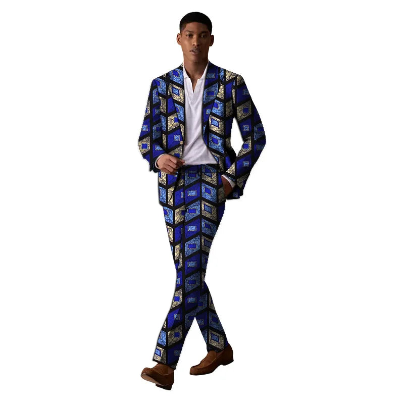 Original Design Men's Suits Blazers+Trousers Colorful Print African Clothes For Wedding Male Party Outfits