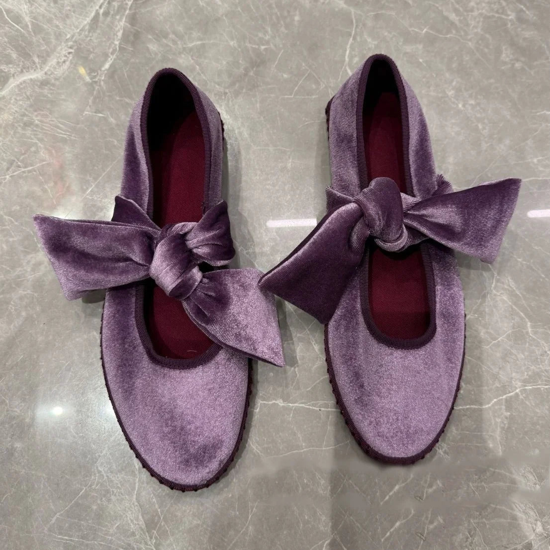 Velvet Bow Flat with Shoes Retro Round Toe Shallow Lace-up Mary Janes Butterfly-knot Daily Shoes Korean Style Design 2025 Women