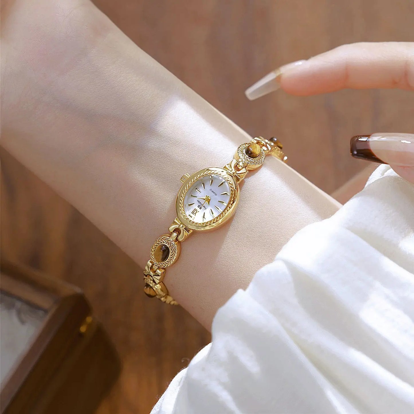 Elegant Women's Watch Jade Bracelet Small Clock Fashion Quartz Watches Luxury Golden Wristwatch Gifts For Women Original Brand