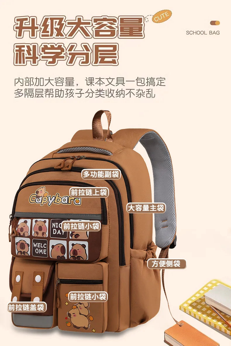 Kawaii Capybara School Backpack for Girls School Bags Set Casual Daypack Teens Girls Book Bag Children Schoolbag Travel Backpack
